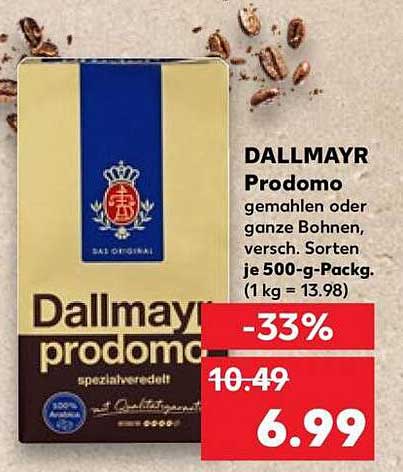 DALLMAYR Prodomo gemahlen oder ganze Bohnen, versch. Sorten je 500-g-Packg. (1 kg = 13.98)