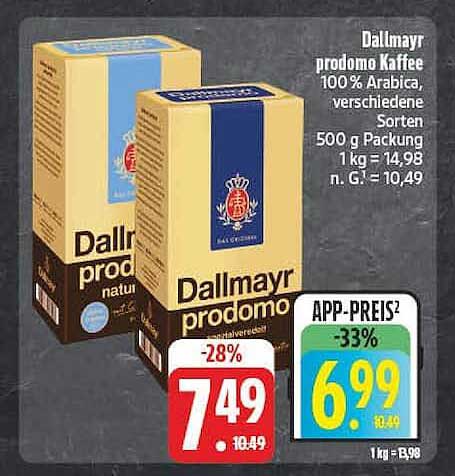 Dallmayr prodomo Kaffee 100 % Arabica, verschiedene Sorten, 500 g Packung