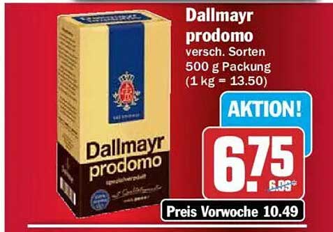 Dallmayr prodomo versch. Sorten 500 g Packung (1 kg = 13.50)