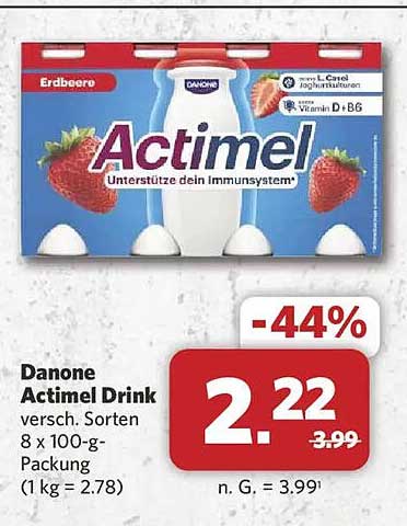 Danone Actimel Drink versch. Sorten 8 x 100-g-Packung (1 kg = 2.78)