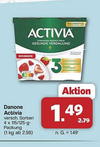 Danone Activia versch. Sorten 4 x 115/125-g-Packung (1 kg ab 2.98)