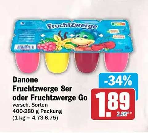 Danone Fruchtzwerge 8er oder Fruchtzwerge Go versch. Sorten 400-280 g Packung