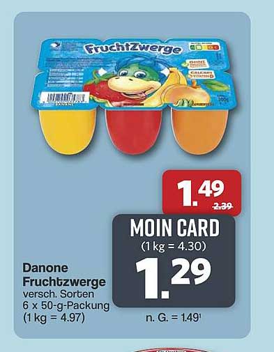 Danone Fruchtzwerge versch. Sorten 6 x 50-g-Packung (1 kg = 4.97)