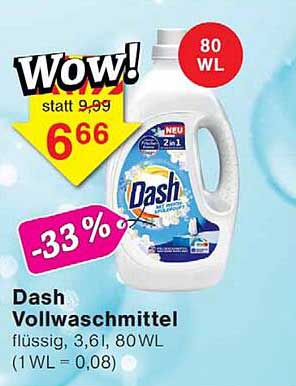 Dash Vollwaschmittel flüssig, 3,6 l, 80 WL (1 WL = 0,08)
