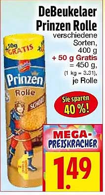 DeBeukelaer Prinzen Rolle verschiedene Sorten, 400 g + 50 g Gratis = 450 g, je Rolle