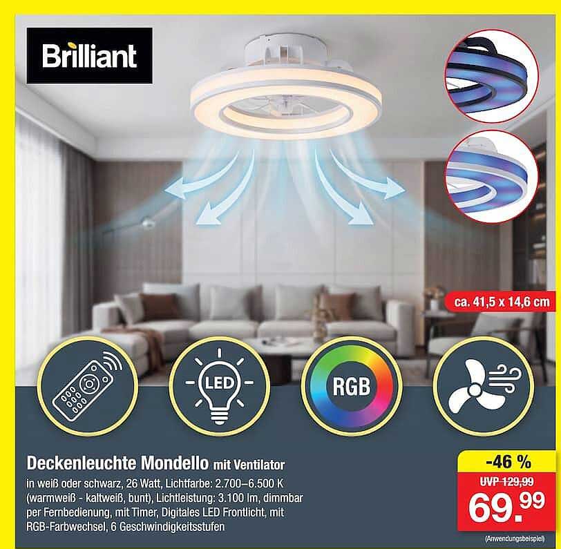 Deckenleuchte Mondello mit Ventilator