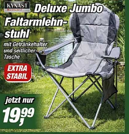 Deluxe Jumbo Faltarmlehn-stuhl mit Getränkehalter und seitlicher Tasche