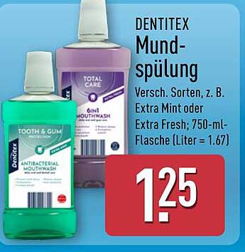 DENTITEX Mund-spülung Versch. Sorten, z. B. Extra Mint oder Extra Fresh; 750-ml-Flasche (Liter = 1.67)