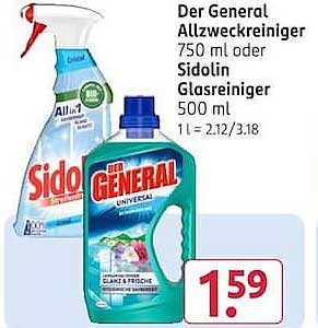 Der General Allzweckreiniger 750 ml oder Sidolin Glasreiniger 500 ml