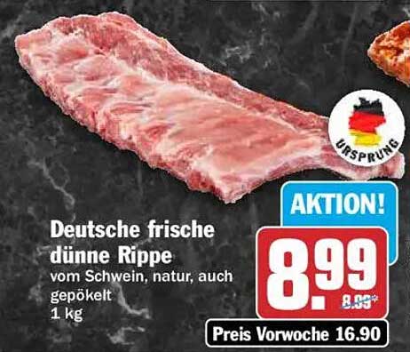 Deutsche frische dünne Rippe vom Schwein, natur, auch gepökelt 1 kg