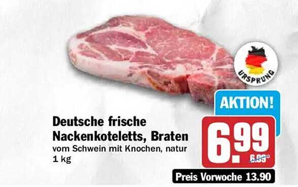 Deutsche frische Nackenkoteletts, Braten vom Schwein mit Knochen, natur 1 kg