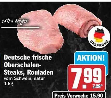 Deutsche frische Oberschalen-Steaks, Rouladen vom Schwein, natur 1 kg