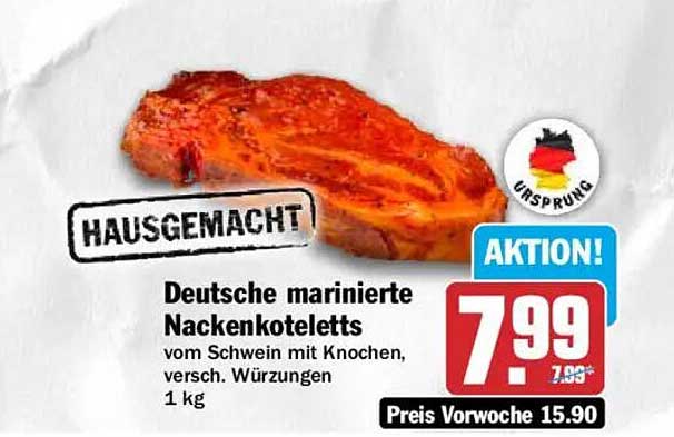 Deutsche marinierte Nackenkoteletts vom Schwein mit Knochen, versch. Würzungen 1 kg
