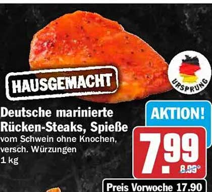 Deutsche marinierte Rücken-Steaks, Spieße vom Schwein ohne Knochen, versch. Würzungen 1 kg