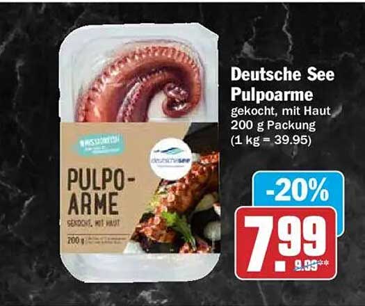 Deutsche See Pulpoarme gekocht, mit Haut 200 g Packung (1 kg = 39.95)