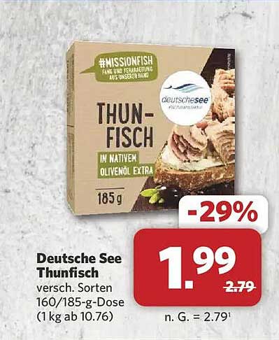 Deutsche See Thunfisch versch. Sorten 160/185-g-Dose