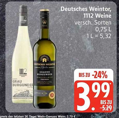 Deutsches Weintor, 1112 Weine versch. Sorten 0,75 L 1 L = 5,32
