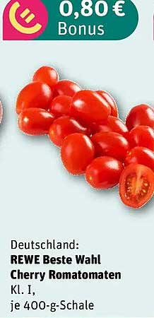 Deutschland: REWE Beste Wahl Cherry Romatomaten Kl. I, je 400-g-Schale