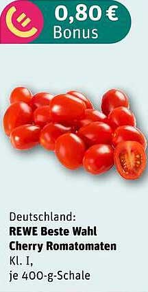 Deutschland: REWE Beste Wahl Cherry Romatomaten Kl. I, je 400-g-Schale