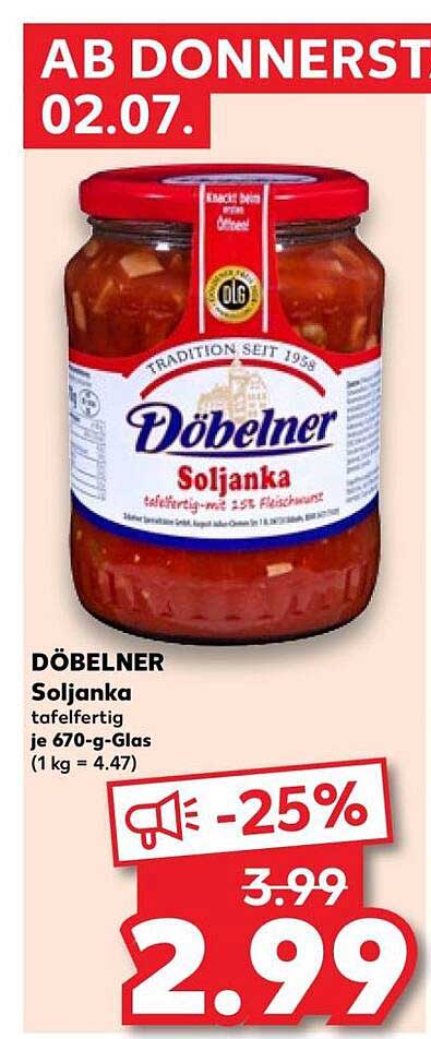 DÖBELNER Soljanka tafelfertig je 670-g-Glas (1 kg = 4.47)