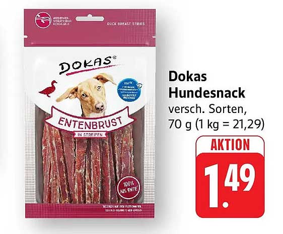 Dokas Hundesnack versch. Sorten, 70 g (1 kg = 21,29)