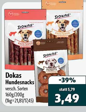 Dokas Hundesnacks versch. Sorten 160g/200g (1kg=21,81/17,45)