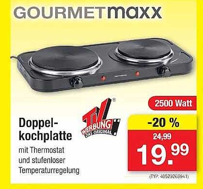 Doppelkochplatte mit Thermostat und stufenloser Temperaturregelung