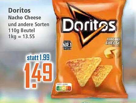 Doritos Nacho Cheese und andere Sorten 110g Beutel 1kg = 13.55