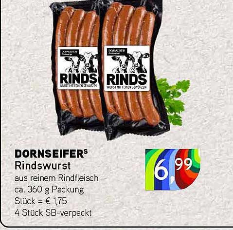 DORNSEIFER'S Rindswurst aus reinem Rindfleisch ca. 360 g Packung Stück = € 1,75 4 Stück SB-verpackt