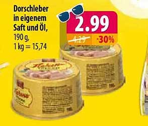 Dorschleber in eigenem Saft und Öl, 190 g, 1 kg = 15,74