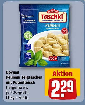 Dovgan Pelmeni Teigtaschen mit Putenfleisch tiefgefroren, je 500-g-Btl. (1 kg = 4.58)