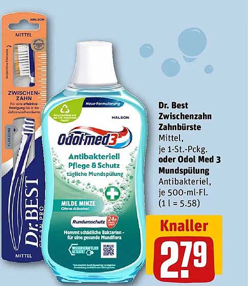 Dr. Best Zwischenzahn Zahnbürste Mittel, je 1-St.-Pckg. oder Odol med 3 Mundspülung Antibakteriell, je 500-ml-Fl.