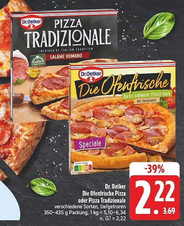 Dr. Oetker Die Ofenfrische Pizza oder Pizza Tradizionale verschiedene Sorten, tiefgefroren 350–435 g Packung, 1 kg = 5,10–6,34 n. G. = 2,22