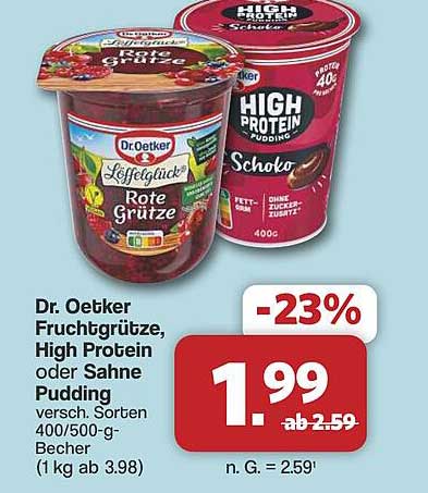 Dr. Oetker Fruchtgrütze, High Protein oder Sahne Pudding