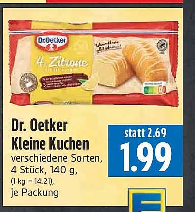 Dr. Oetker Kleine Kuchen verschiedene Sorten, 4 Stück, 140 g, (1 kg = 14.21), je Packung