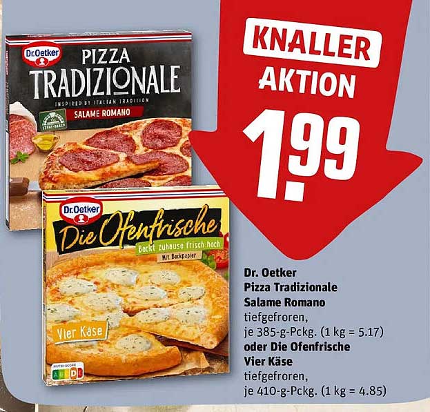 Dr. Oetker Pizza Tradizionale Salame Romano oder Die Ofenfrische Vier Käse