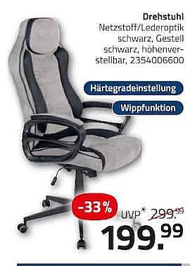 Drehstuhl Netzstoff/Lederoptik schwarz, Gestell schwarz, höhenverstellbar, 2354005600