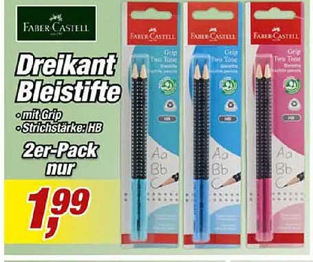 Dreikant Bleistifte mit Grip · Strichstärke:HB · 2er-Pack nur