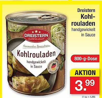 Dreistern Kohlrouladen handgewickelt in Sauce
