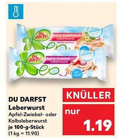 DU DARFST Leberwurst Apfel-Zwiebel- oder Kalbsleberwurst je 100-g-Stück