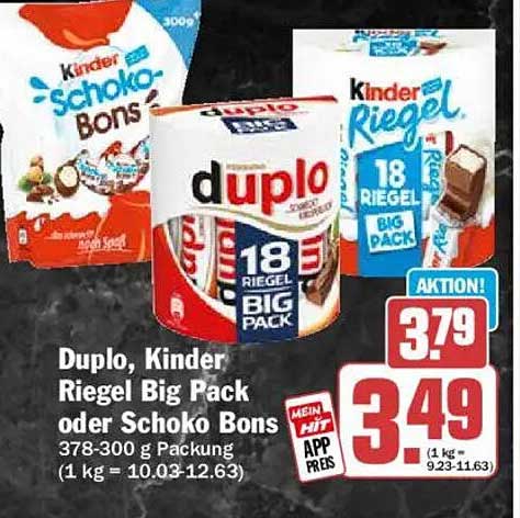 Duplo, Kinder Riegel Big Pack oder Schoko Bons 378-300 g Packung