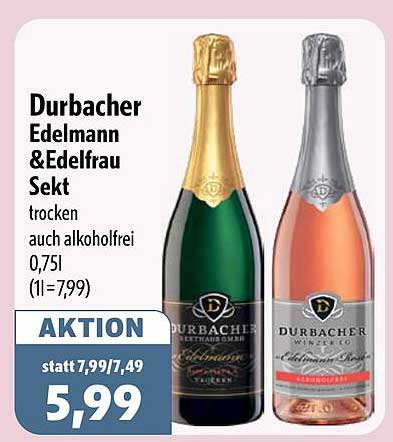 Durbacher Edelmann &Edelfrau Sekt trocken auch alkoholfrei 0,75l (1l=7,99)