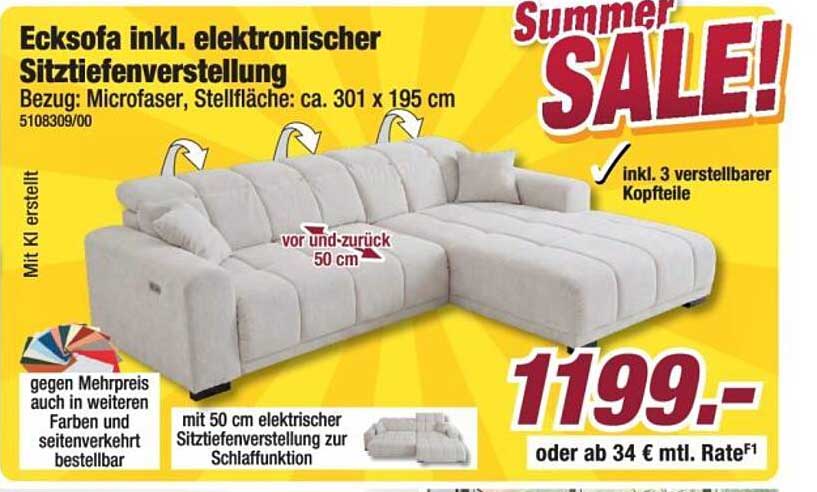 Ecksofa inkl. elektronischer Sitztiefenverstellung
