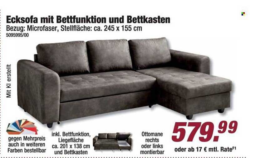 Ecksofa mit Bettfunktion und Bettkasten