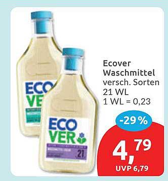Ecover Waschmittel versch. Sorten 21 WL 1 WL = 0,23