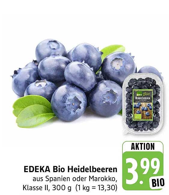 EDEKA Bio Heidelbeeren aus Spanien oder Marokko, Klasse II, 300 g (1 kg = 13,30)