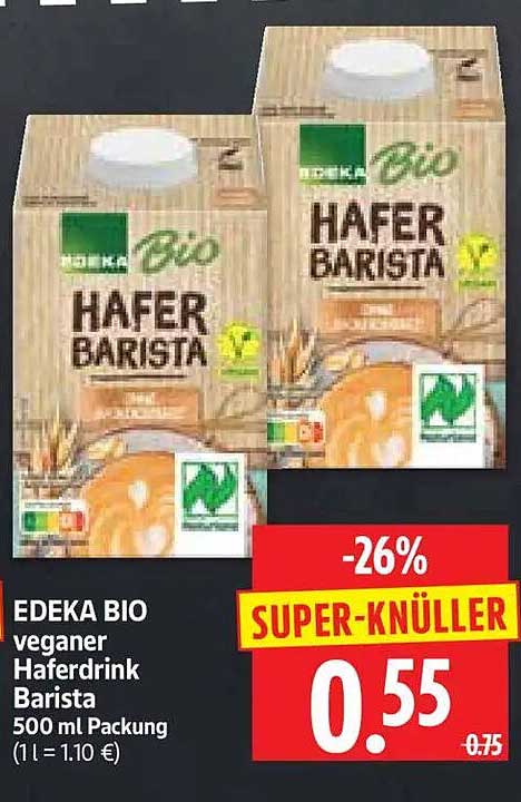 EDEKA BIO veganer Haferdrink Barista 500 ml Packung (1 l = 1.10 €)