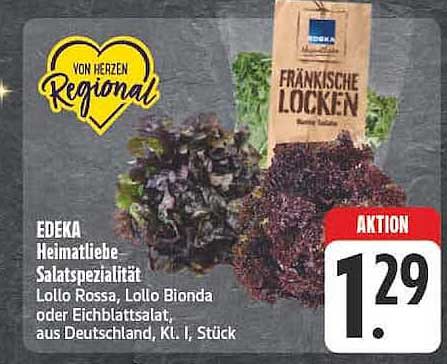 EDEKA Heimatliebe Salatspezialität Lollo Rossa, Lollo Bionda oder Eichblattsalat aus Deutschland, Kl. I, Stück
