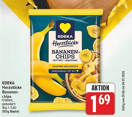 EDEKA Herzstücke Bananenchips frittiert, gezuckert