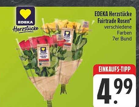 EDEKA Herzstücke Fairtrade Rosen verschiedene Farben 7er Bund